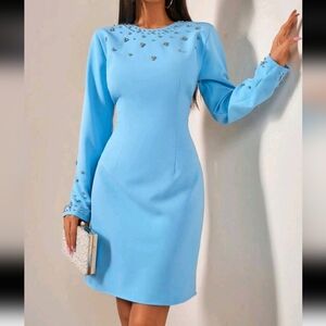 Diamond Embellishment,Long Sleeve, Perfect Fit Elegant Dress